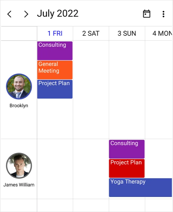 Resource view in the .NET MAUI Scheduler.