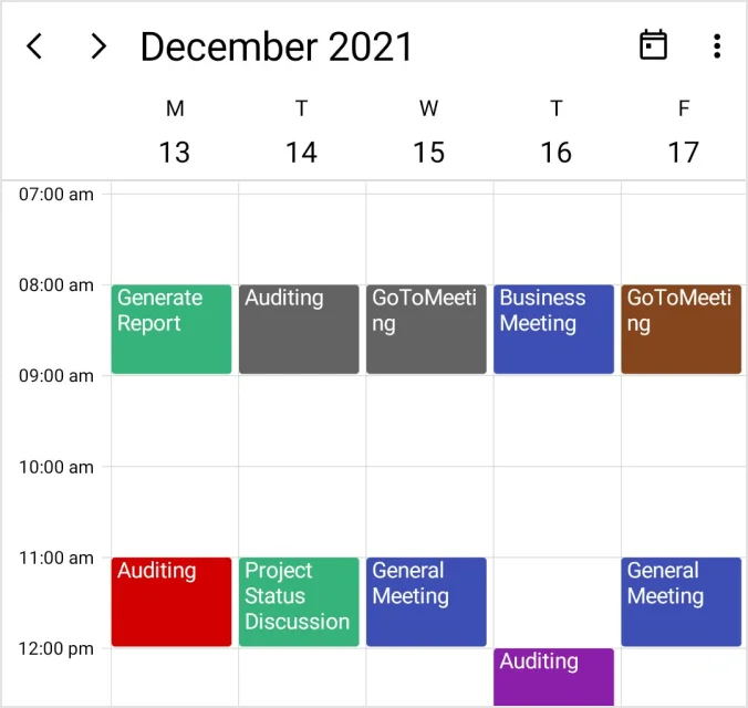 Workweek view appointments in the .NET MAUI Scheduler.