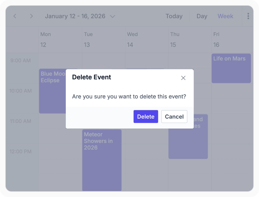 Flexible event deletion with single or multiple selection in React Scheduler
