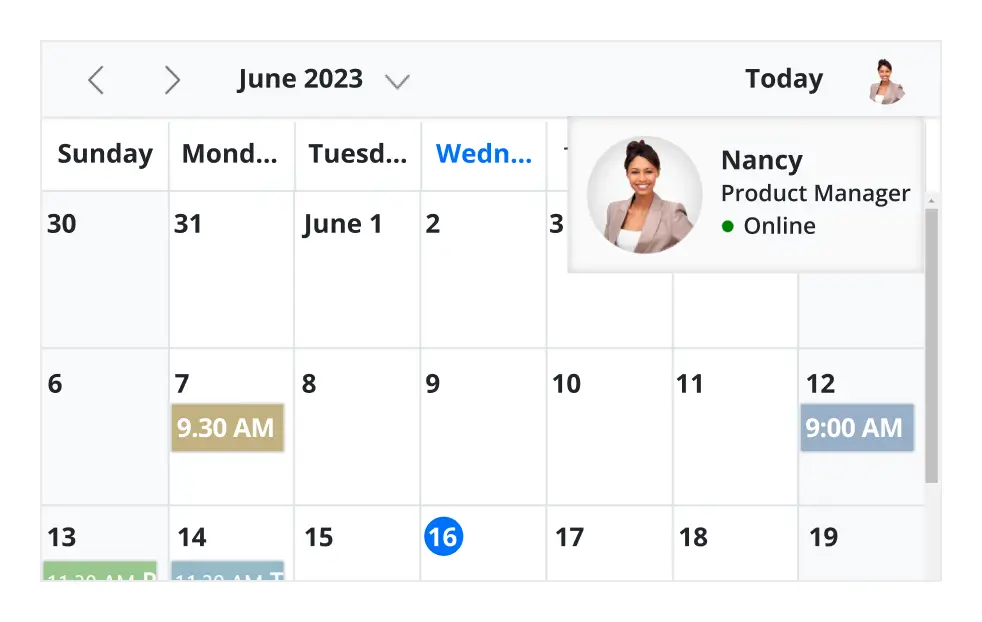 Illustration of common header bar in React Scheduler.
