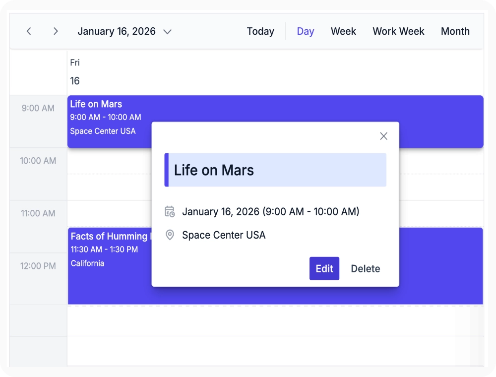Quick info popup for fast event access in React Scheduler