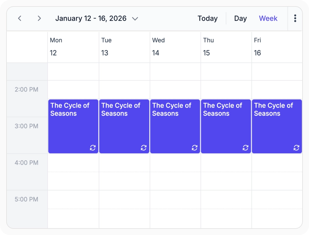 Recurring events with customizable patterns and recurrence rules in React Scheduler