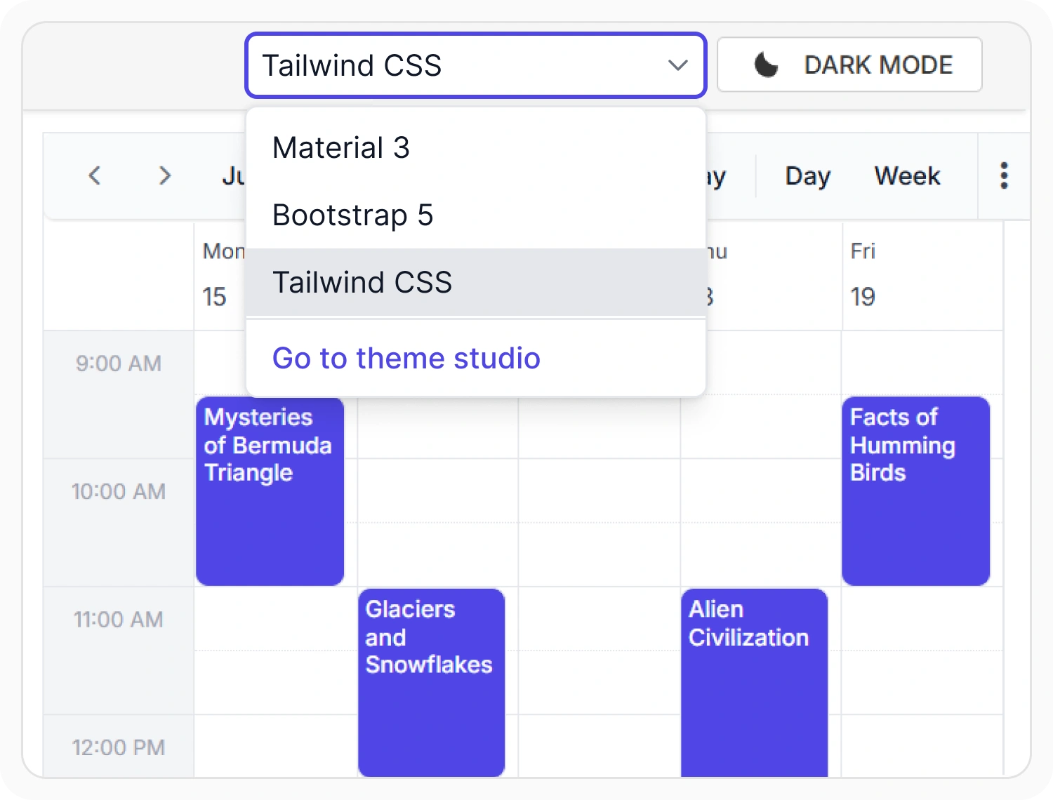 Built-in themes applied to React Scheduler