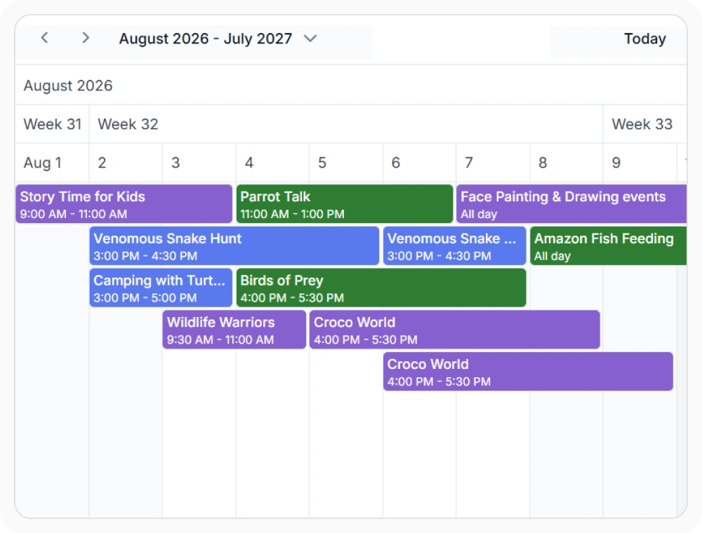 Resource-based scheduling with hierarchical header rows