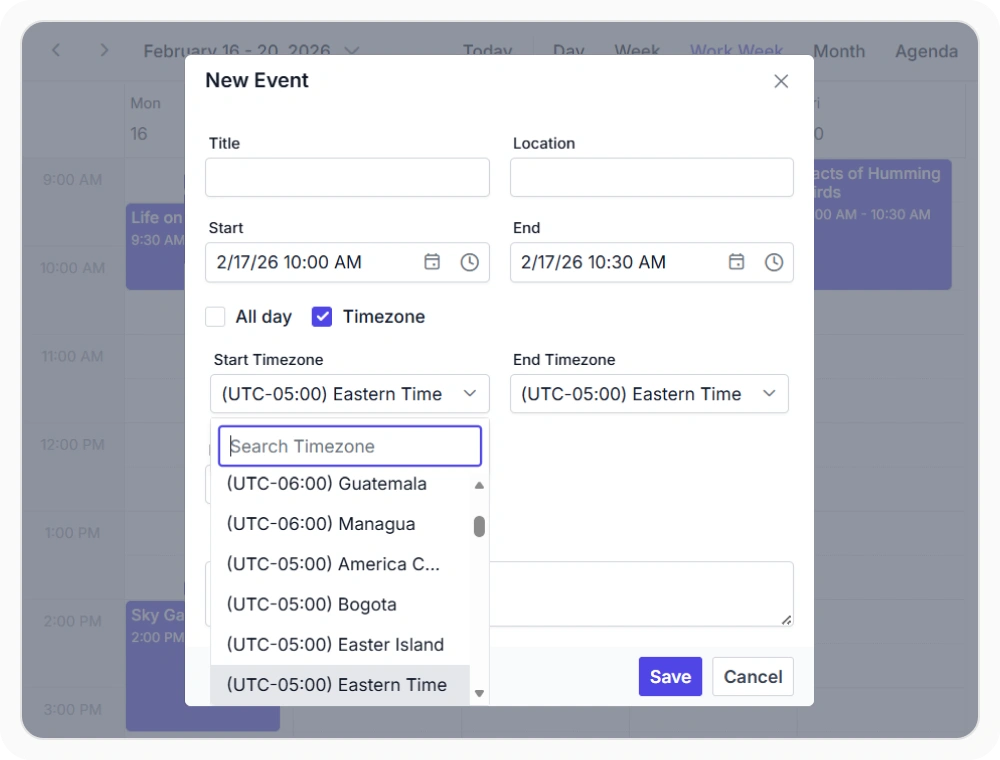 User-specific timezone in React Scheduler