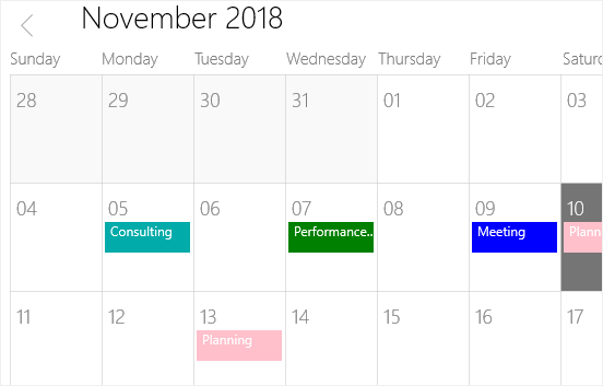 Month view in UWP Scheduler
