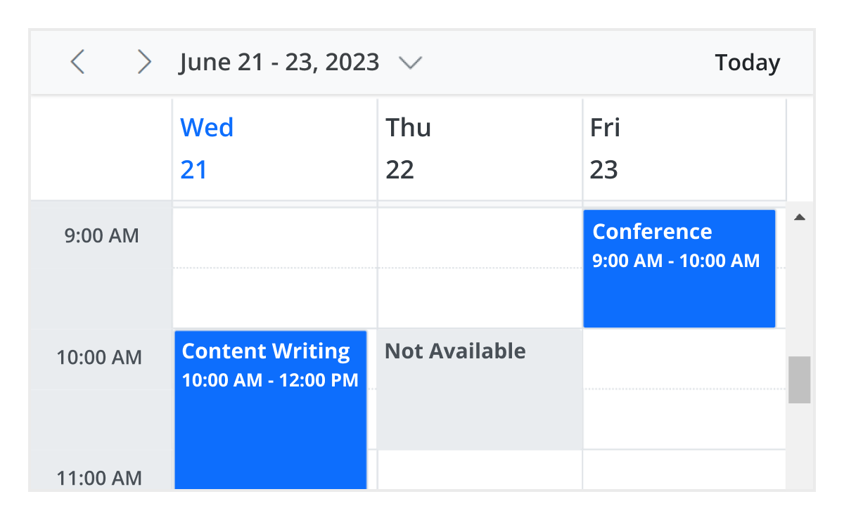 Block time intervals in Vue Scheduler component.