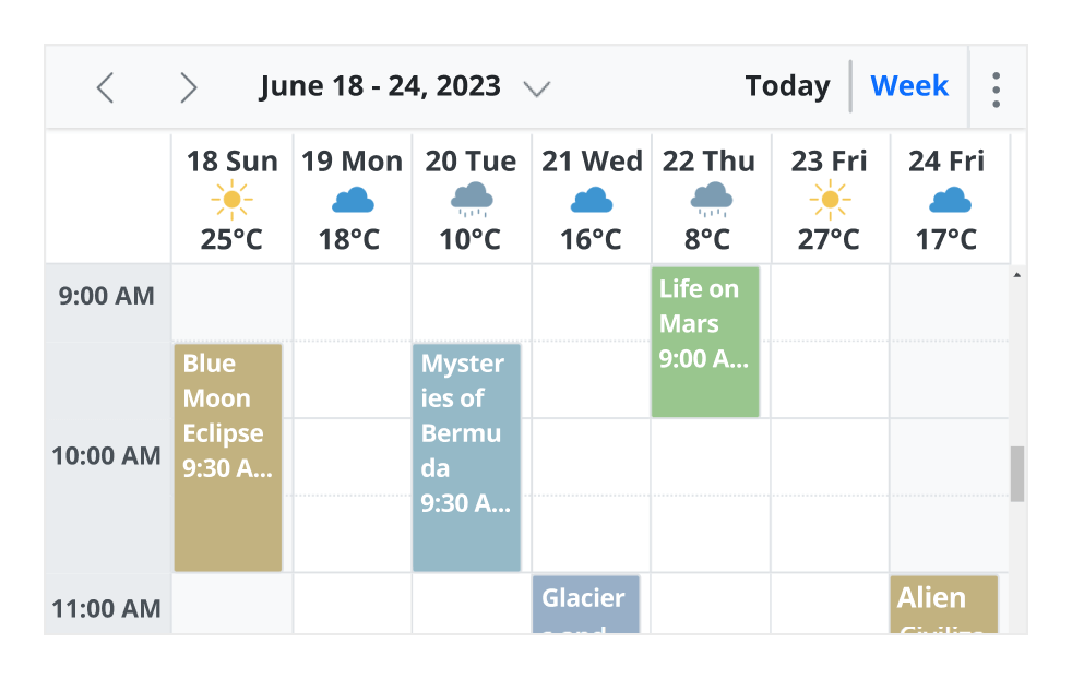 Illustration of date header customization in Vue Scheduler.