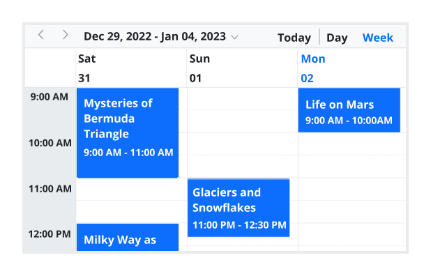 Illustration of first day of the week of Vue Scheduler.