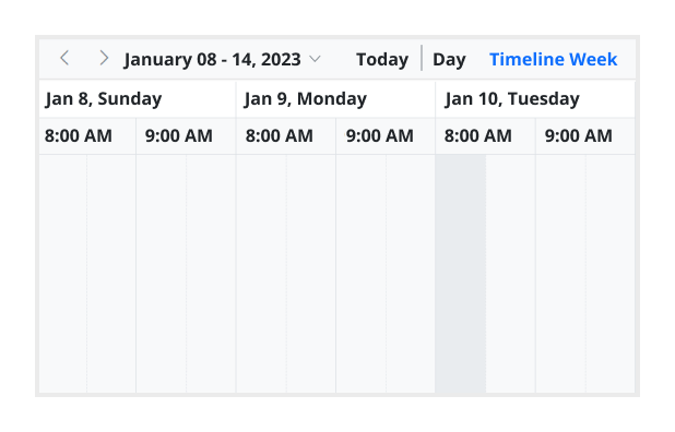 Illustration of setting start and end hours on Vue Scheduler.