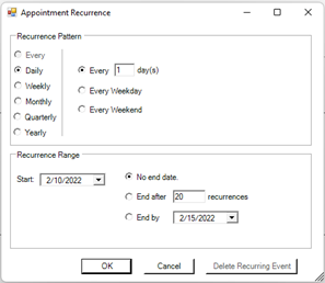 WinForms Scheduler recurring patterns