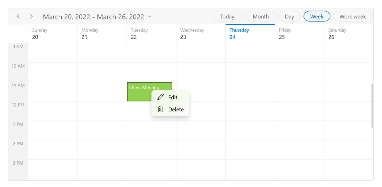WinUI Scheduler Context Flyout