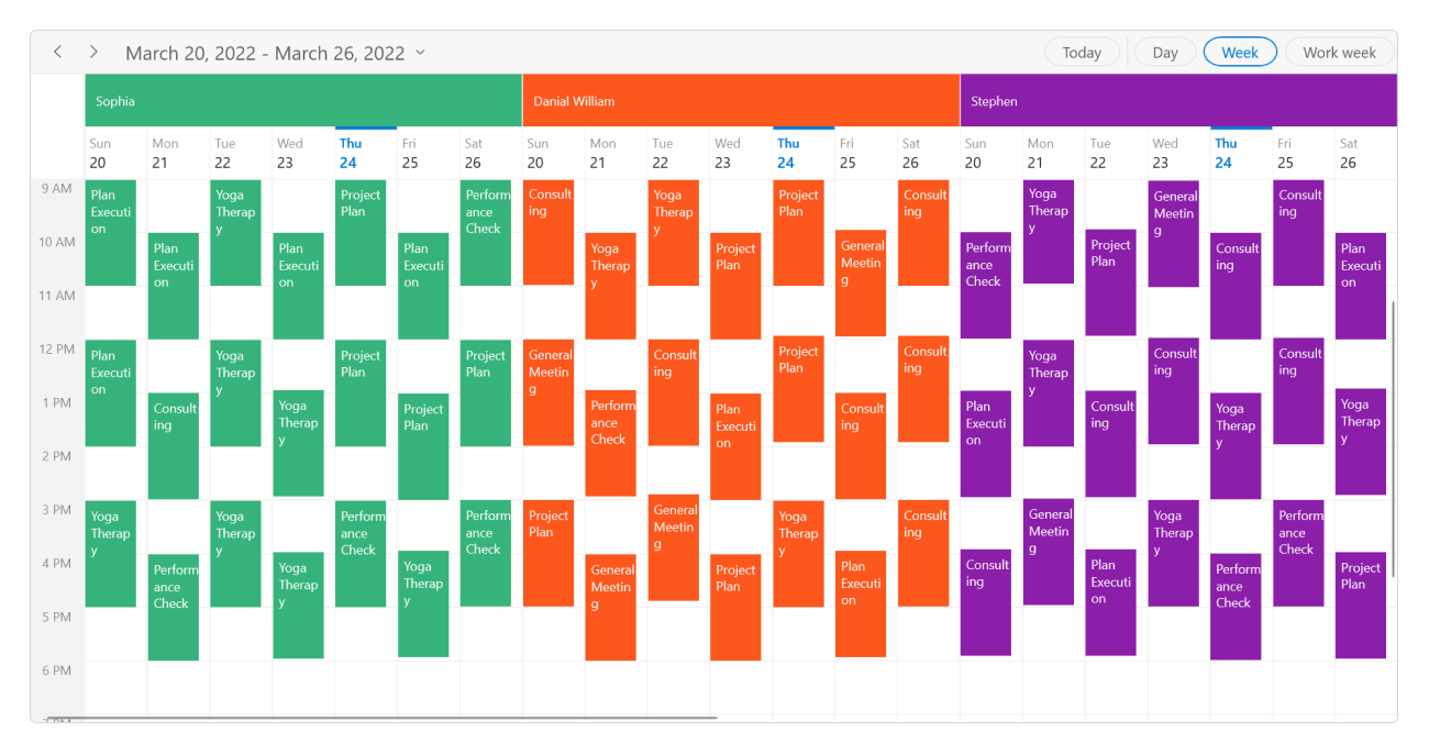 WinUI Scheduler with Events Grouped by Resources