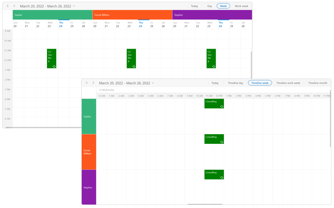 Resource sharing in WinUI Scheduler.