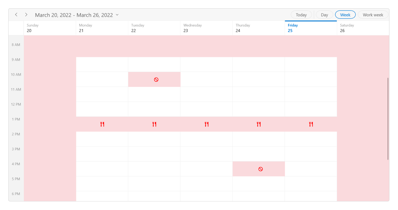 WinUI Scheduler Showing Special Time Region