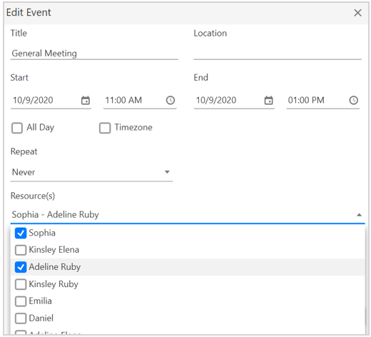 Resources in appointment editor