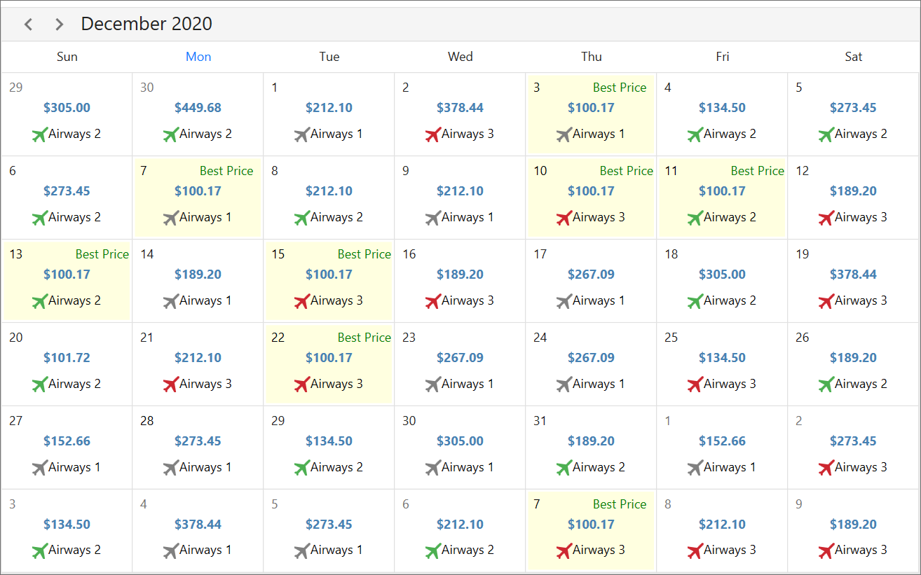 WPF Scheduler Month View Appearance Customization