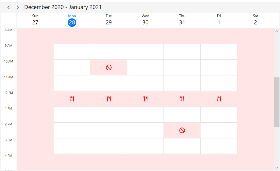 WPF Scheduler Special Time Region