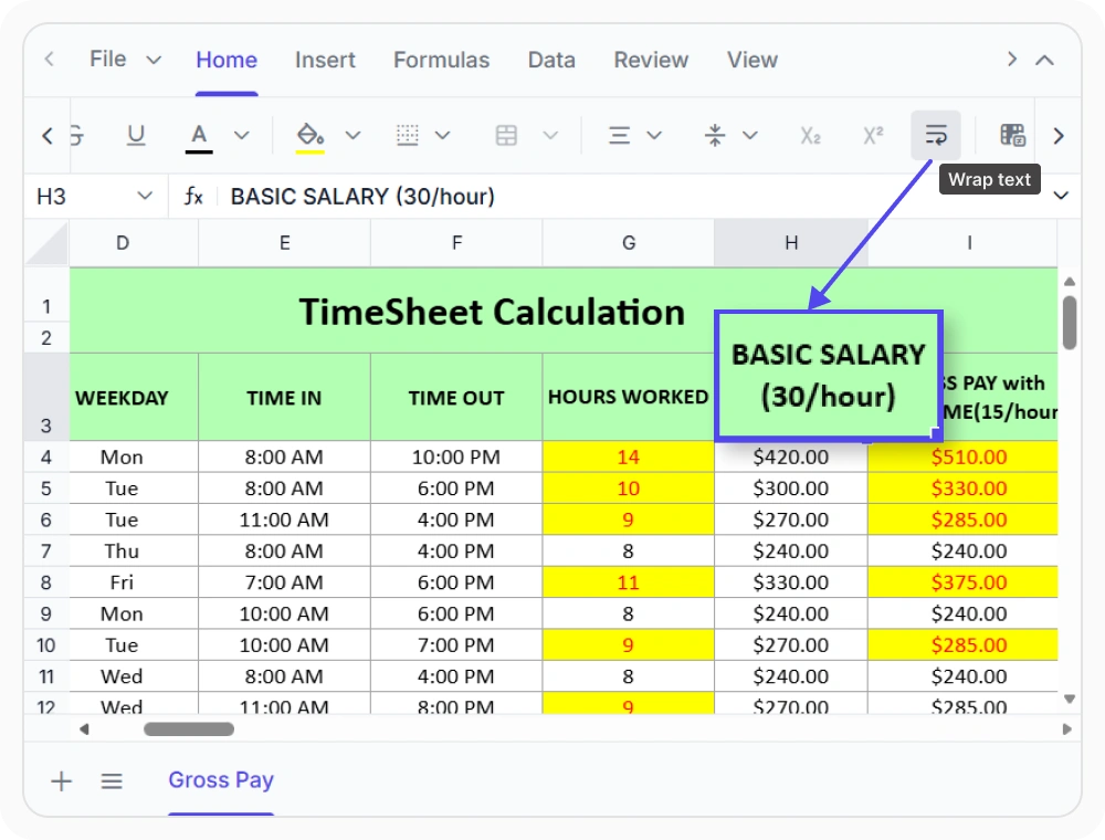 Wrap Text in React Spreadsheet Editor.