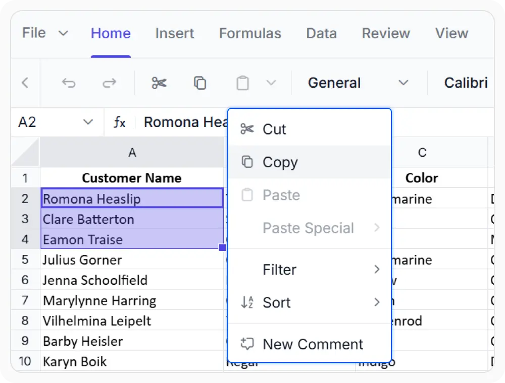 Copy operation in React Spreadsheet Editor.