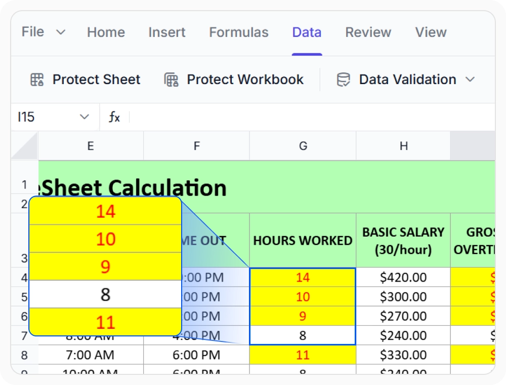 Invalid data highlighting in React Spreadsheet Editor