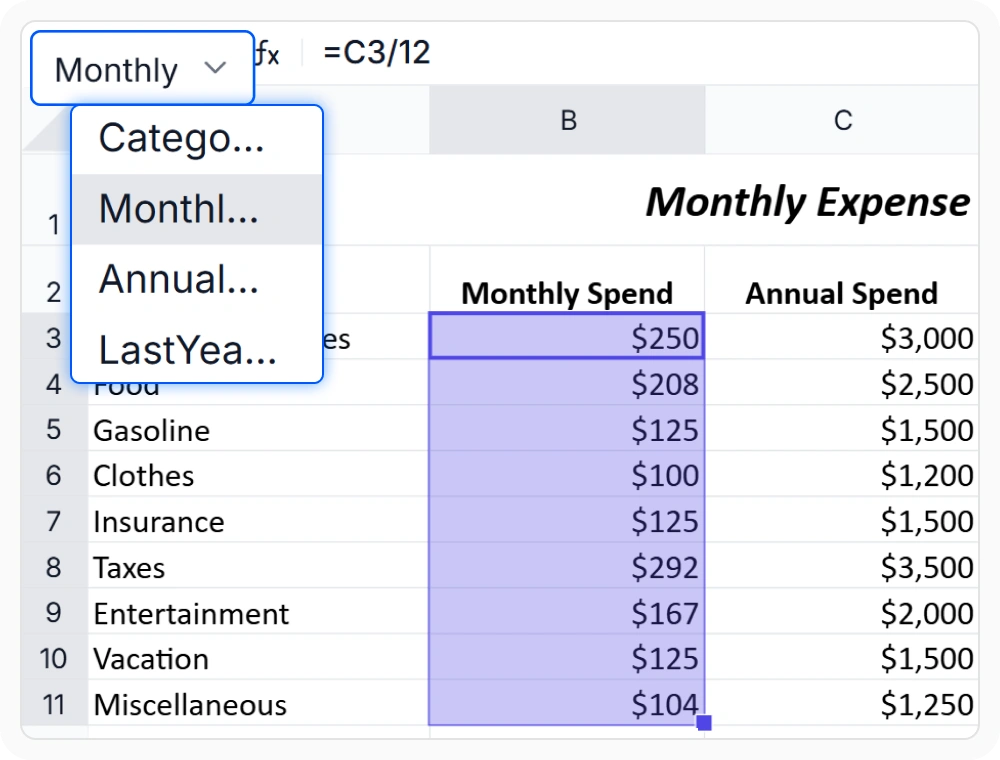 Named ranges in React Spreadsheet Editor