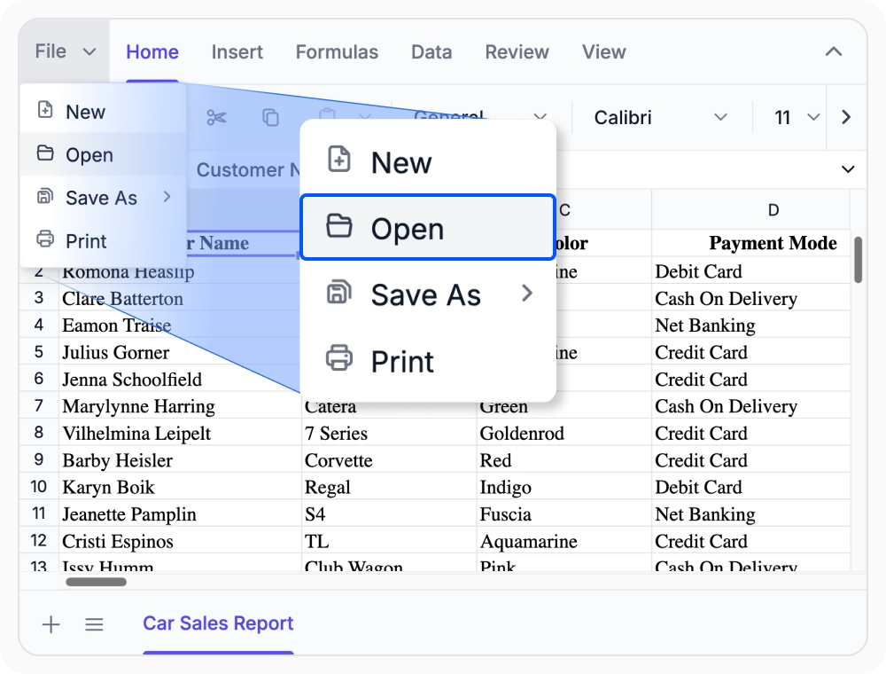 Open data from local storage in the React Spreadsheet Editor