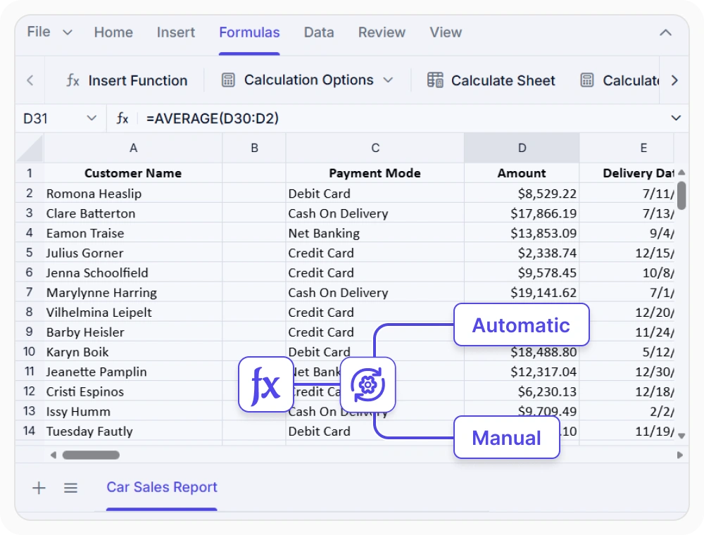Calculation modes in React Spreadsheet Editor