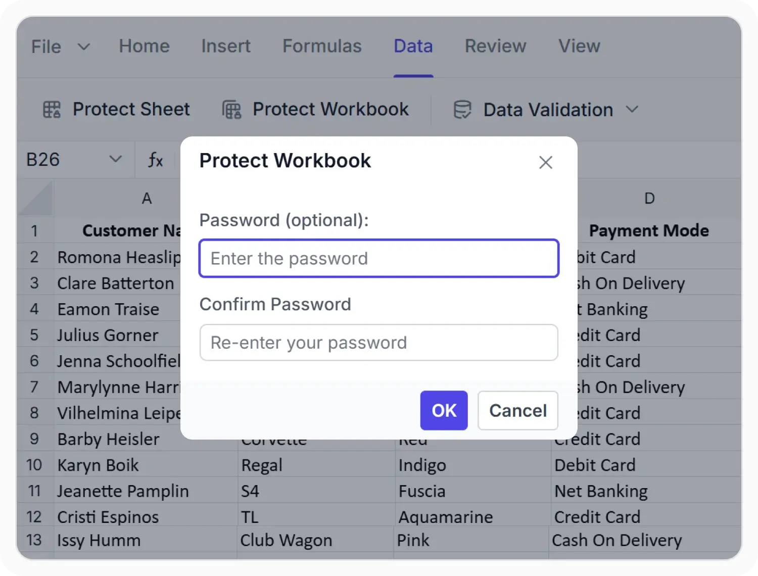 Protect workbook structure in React Spreadsheet Editor.