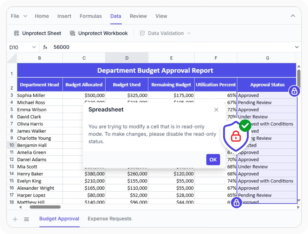Read-only ranges in React Spreadsheet Editor.