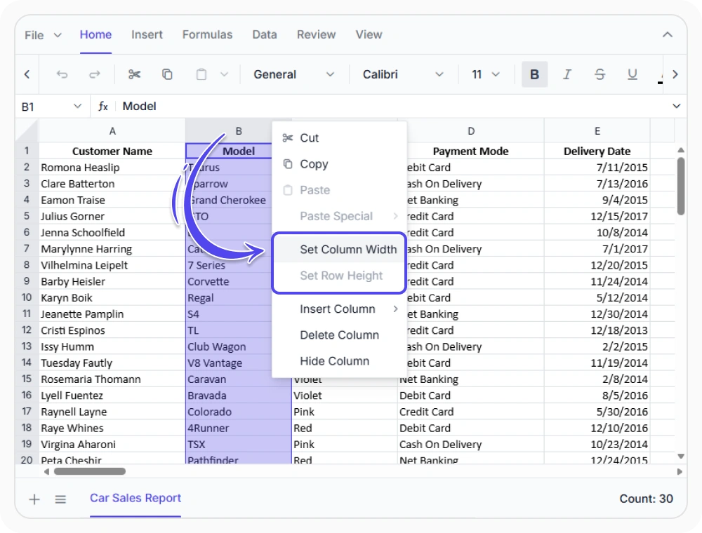 Context menu customization in React Spreadsheet Editor