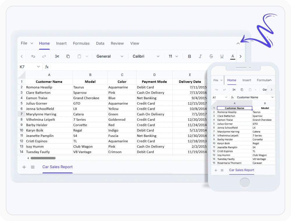 Adaptive layout in React Spreadsheet Editor.