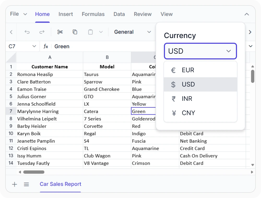 Internationalization in React Spreadsheet Editor.