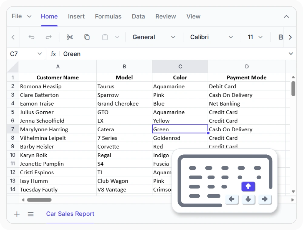Keyboard navigation in React Spreadsheet Editor.