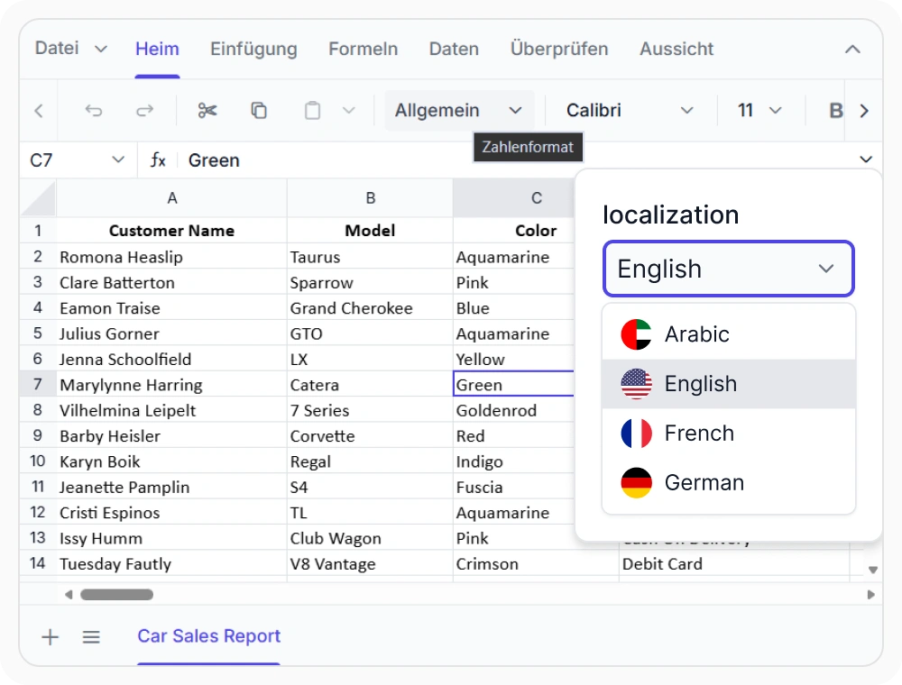 Localization in React Spreadsheet Editor.