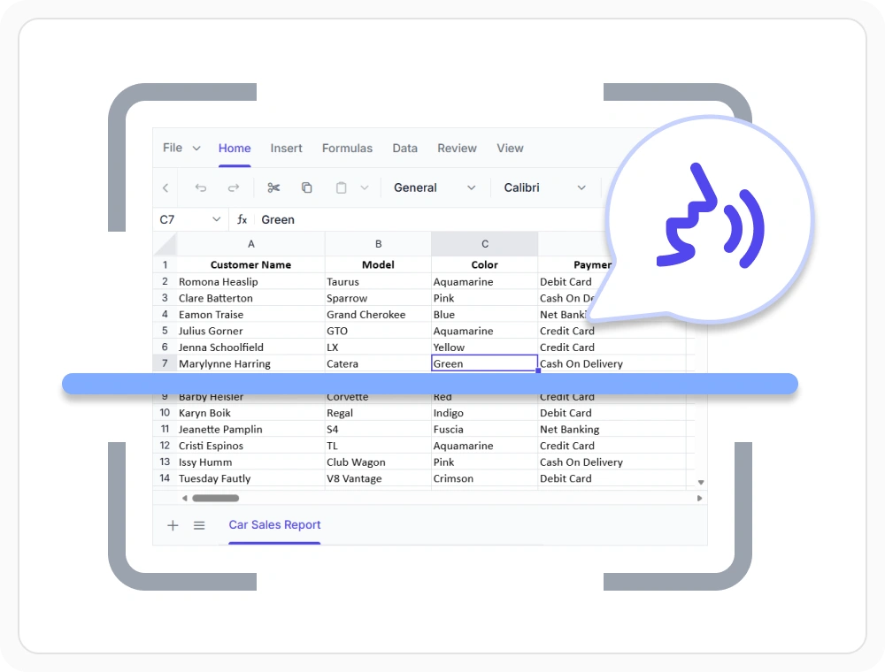 Screen reader support in React Spreadsheet Editor.