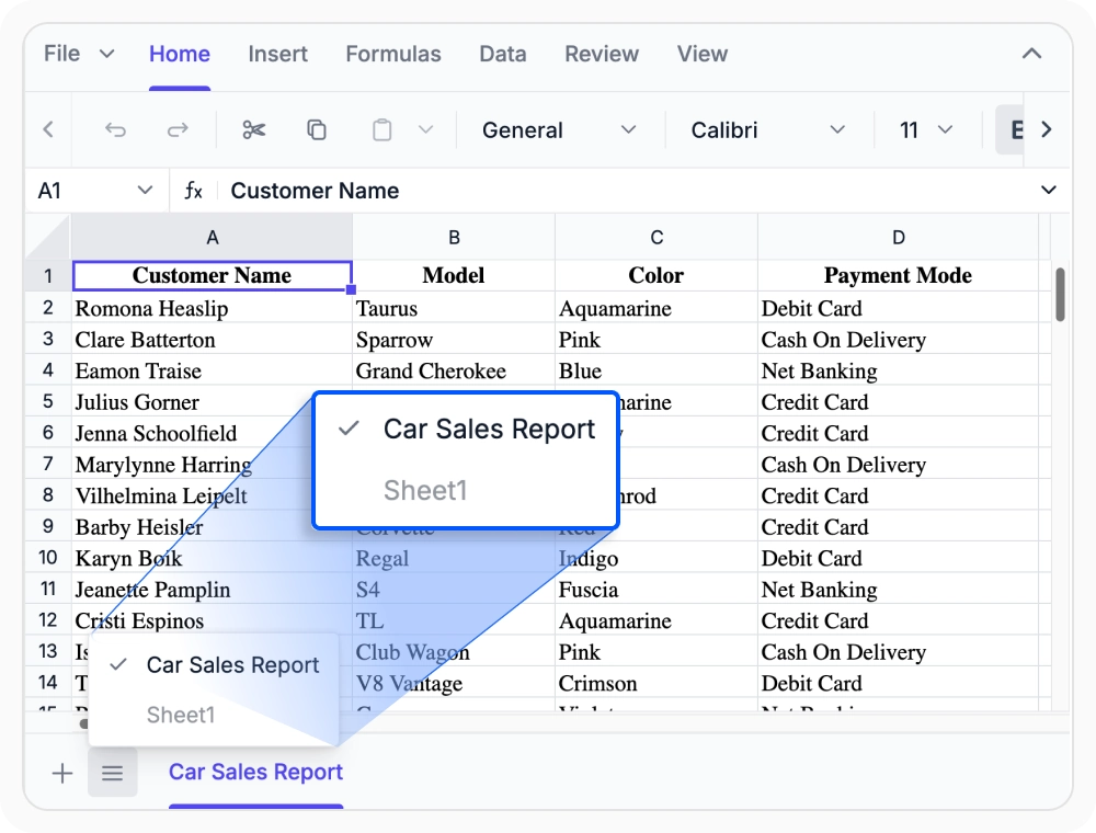 Control worksheet visibility in React Spreadsheet Editor.