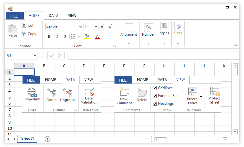 Customizable Excel like ribbon UI for WinForms Spreadsheet control