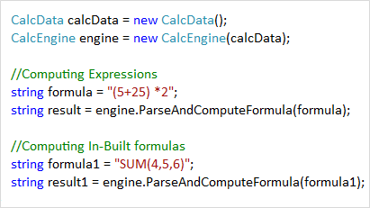 Parse and compute expressions and formulas using Calculation Engine