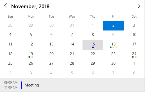 Add events in UWP calendar component