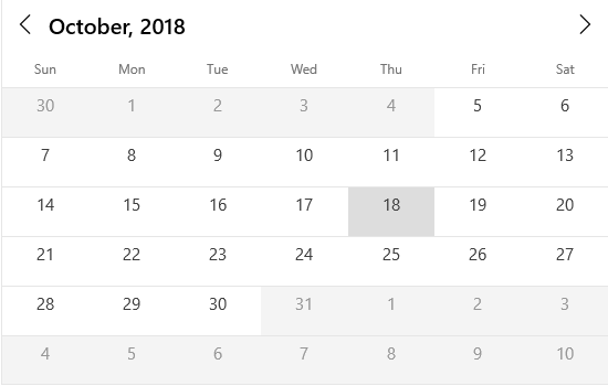 Date restriction support in UWP calendar control
