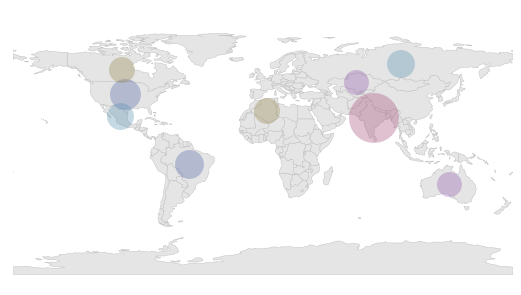 UWP Map showing color-customized bubbles.