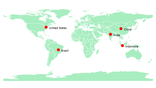 UWP Map showing different types of map markers.