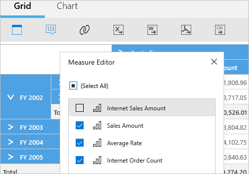 Measure editor support in UWP Pivot and OLAP Browser