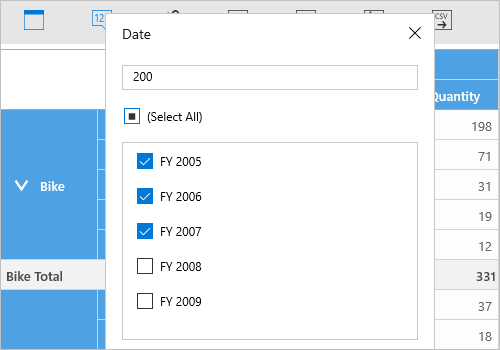 Header filtering support in UWP Pivot and OLAP Browser