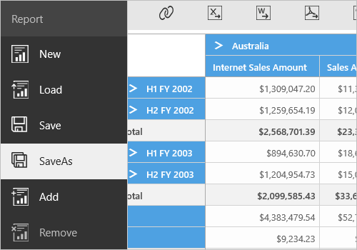 Report manipulation support in UWP Pivot and OLAP Browser