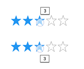 UWP Rating control showing tooltips placed at the top and bottom.