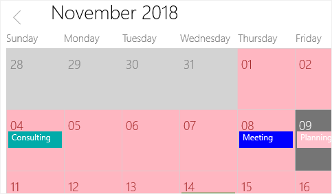 Month cell customization in UWP Scheduler