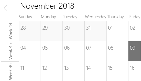 Week number support in UWP Scheduler month view
