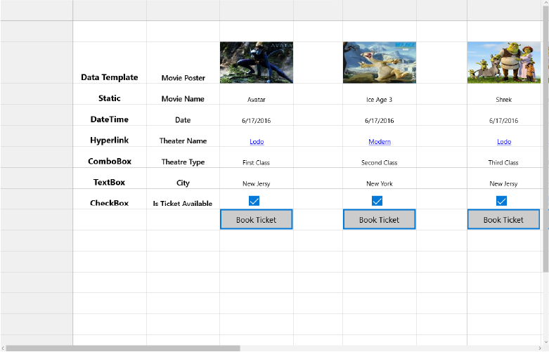 Basic cell types of UWP cell grid